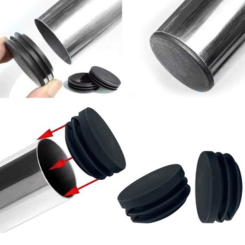 4 Pack 1.5 Inch (38mm) Round Plastic Hole Plugs,Steel Furniture Pipe Tube Cover Insert,Black End Cap for Metal Tubing,Glide Insert for Pipe Post,Chairs and Furnitures Legs,Furniture Floor Protection