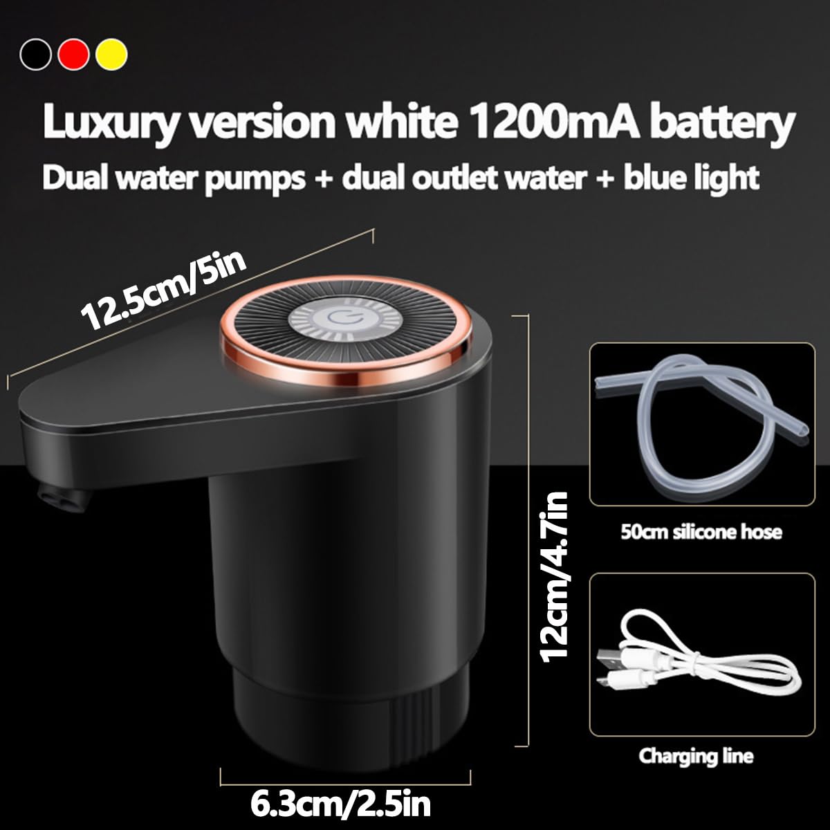 Water Dispenser for 5 Gallon Bottle,Portable USB Charging Electric Double Water Outlet Water Pump, Drinking Water Jug Pump for Home, Kitchen, Living Room, Office,Camping (Black)