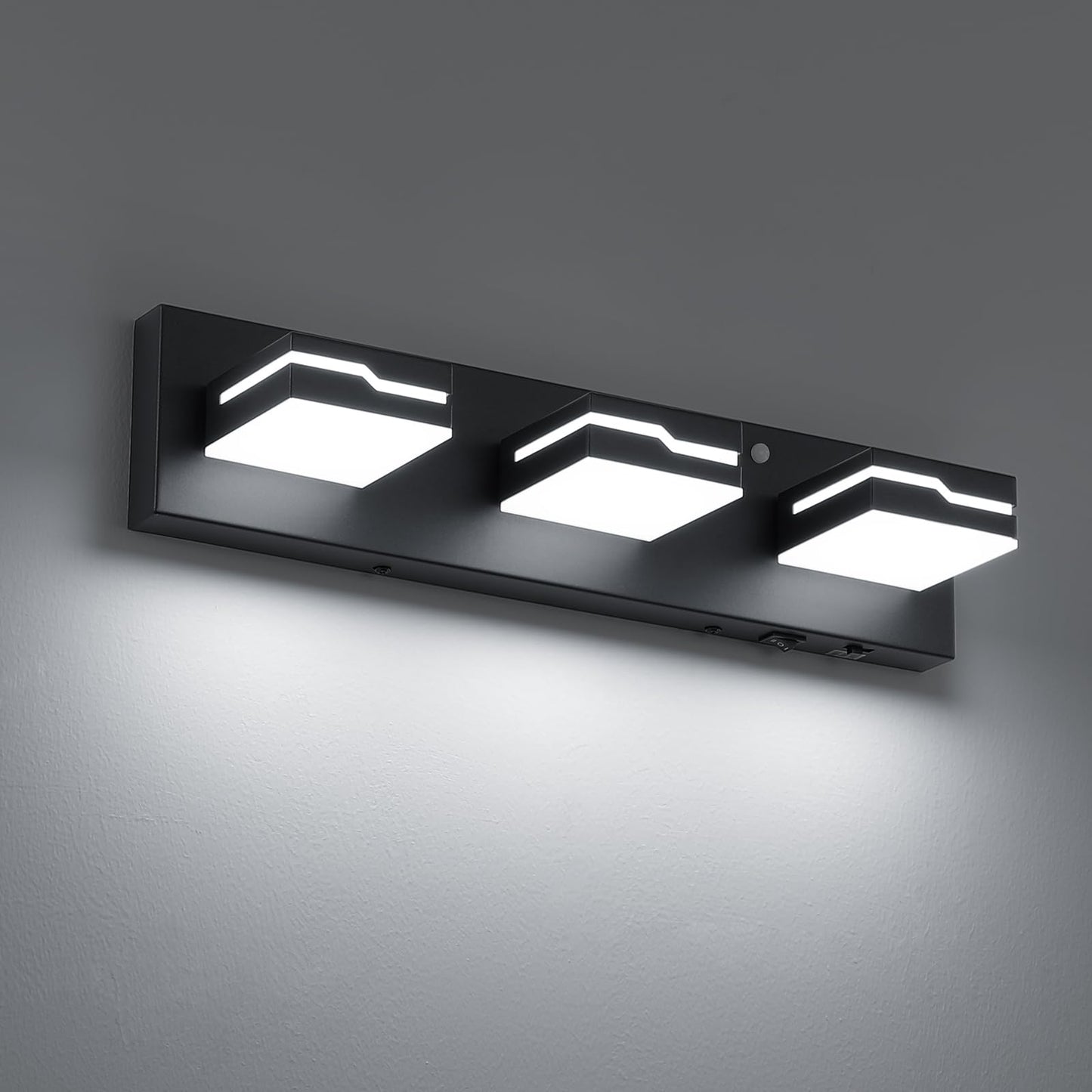Merexcint LED Modern Bathroom Vanity Light Fixtures 3-Light, 19 inch 3CCT Dimmable Nickel Motion Sensor Vanity Lights for Bathroom Lighting Fixtures Over Mirror, with 350° Rotatable Acrylic Heads