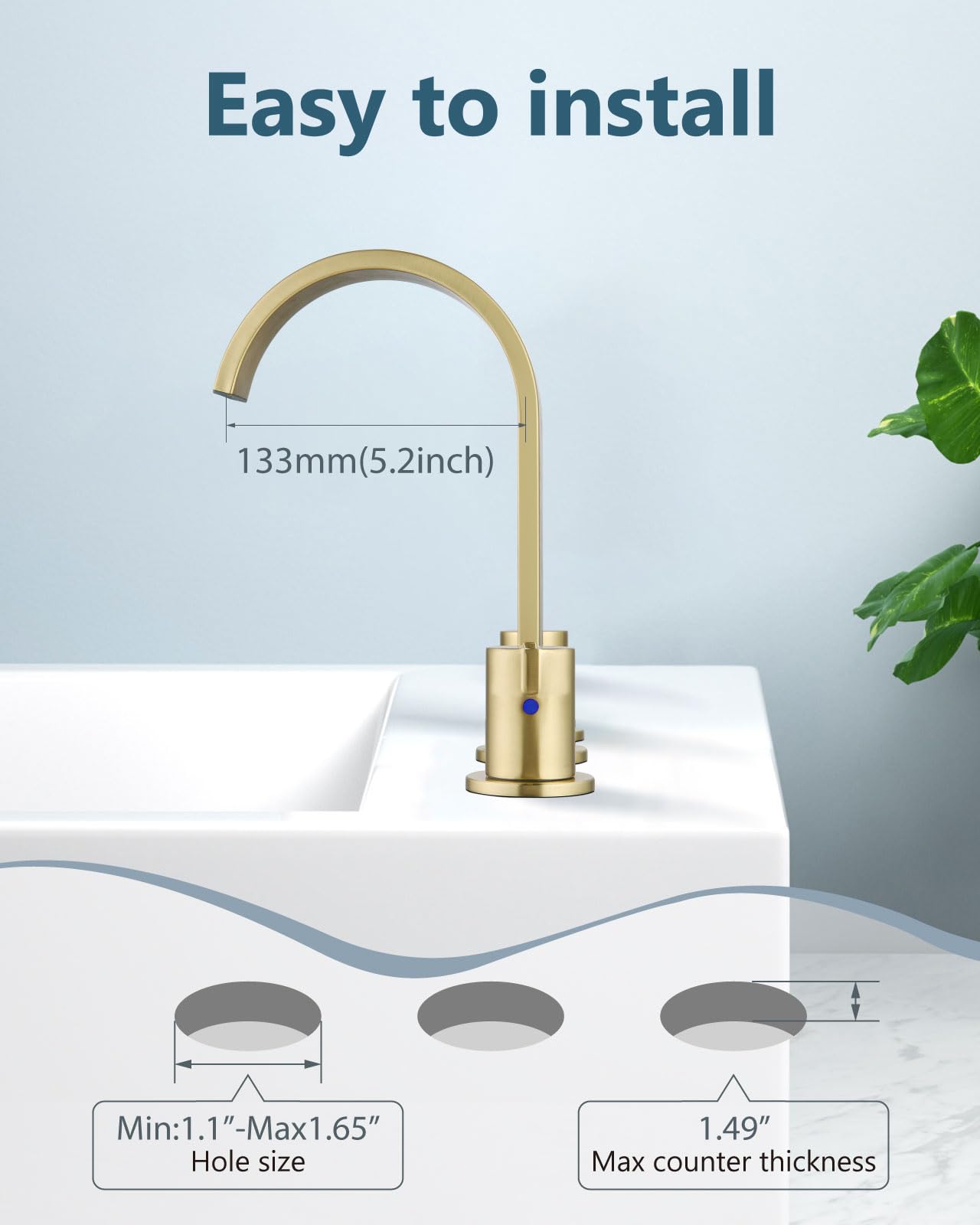 Aolemi 3 Hole Bathroom Faucet, 8 Inch Widespread Waterfall Sink Faucet, 2 Handle Vanity Faucet with Pop Up Drain and Supply Lines, Brushed Gold