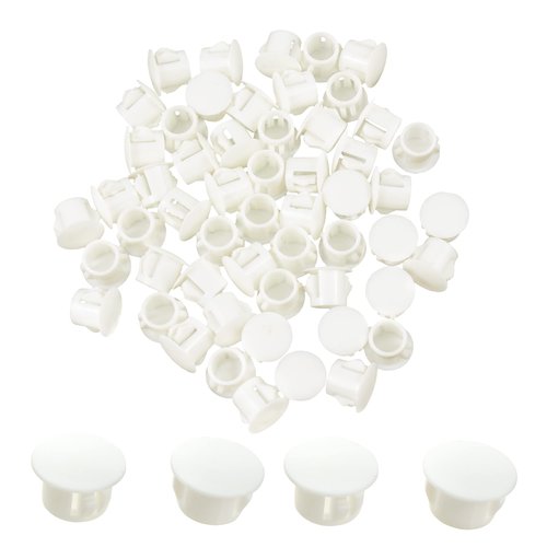 BOPOREAE 3/8 In/10 mm Plastic Hole Plugs, White Screw Hole Cover Flush Type Snap in Locking Panel Tube Plug Knockout Seal Steel Furniture Cabinet Fencing Post Pipe Insert End Caps, 60PCS