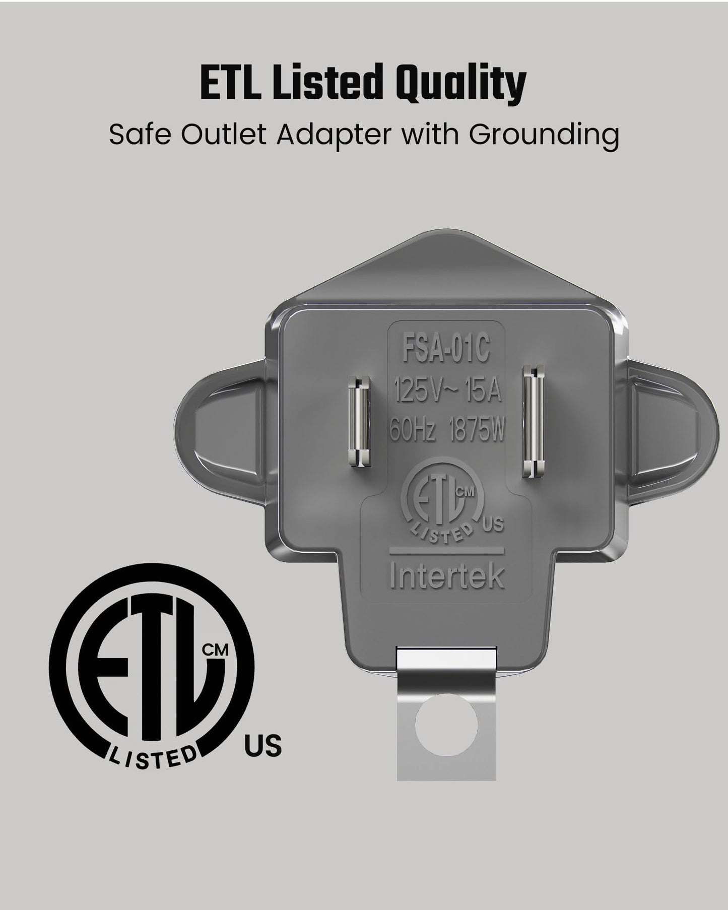 2 Prong to 3 Prong Outlet Adapter, ETL Listed 3-2 Prong Adapter, Fire-Retardant (392℉) PBT Material, Heavy Duty Wall Plug Adapter for Old Homes, Travel to Japan, and Industrial Use, Gray 4-Pack