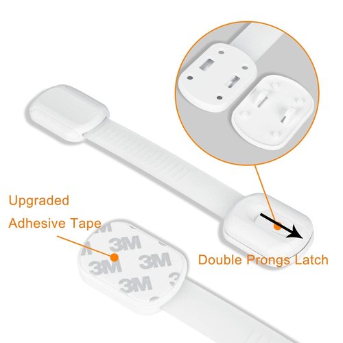 12 Pack Vkania Baby Proofing Cabinet Strap Locks - Child Safety Drawer Cupboard Oven Refrigerator Adhesive Locks - Adjustable Toilets Seat Fridge Latches - Kids Proof Kit - No Drilling