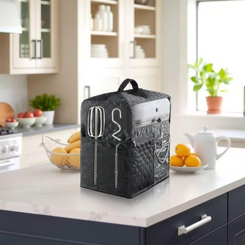 HouseJoy Stand Mixer Cover with Slider Mat for 4.5-5 qt Kitchenaid Stand Mixer, Wooden Slider Mat with Dust Free Cover, Storage for Mixer Accessories,17.2’’x15’’x9.2’’, Comes with Cable Holder