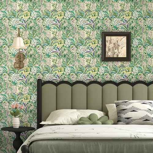Green Leaf Wallpaper Boho Peel and Stick Wallpaper Modern 17.3"x78.8" Abstract Tropical Wallpapers Botanical Contact Paper for Cabinets Jungle Self Adhesive Removable Wall paper Waterproof Decor Vinyl
