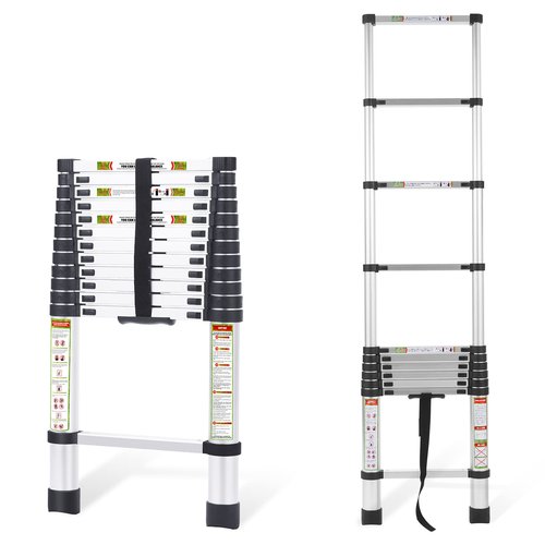 RIKADE Telescoping Ladder 12.5FT & Attic Ladder, Heavy Duty Aluminum with Non-Slip Feet, 330lb Capacity for RV, Attic, Roof & Multi-Surface Use
