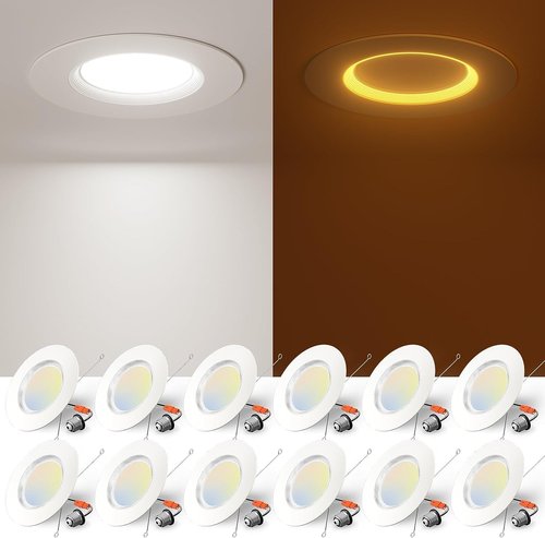 Amico 12 Pack 6 inch 5CCT LED Recessed Lighting with Night Light, 12.5W=100W, 1000LM Can Lights with Baffle Trim, Dimmable, Retrofit Downlight, 2700K/3000K/3500K/4000K/5000K Selectable - ETL & FCC