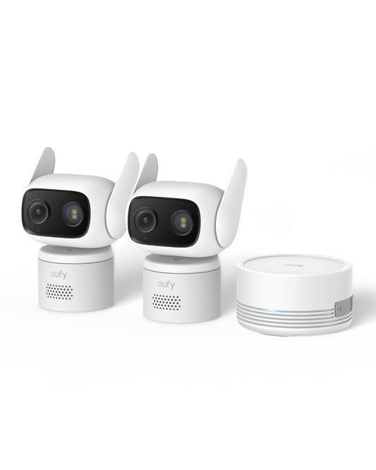 eufy Security Indoor&Outdoor Camera C31,2-Pack with HomeBase Mini(64GB Included),IP66,Spotlight-Free Color Night Vision,360°Pan&Tilt, AutoTracking,Human/Car/Pet/Cry Detection,24/7 Recording