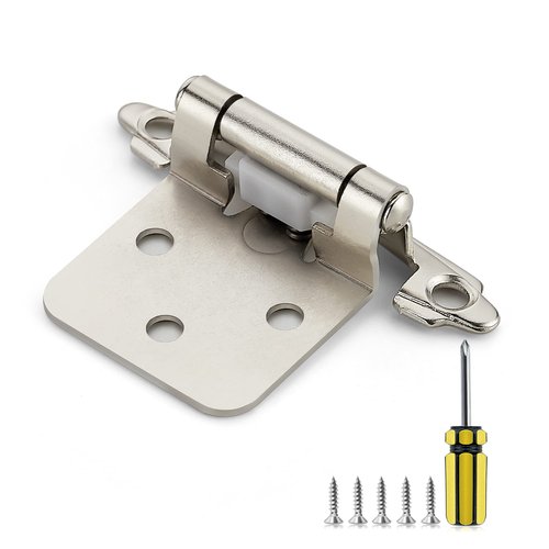 Ravinte 50 Pack 25 Pairs 1/2 Inch Overlay Cabinet Door Hinges Kitchen Satin Nickel Semi-Concealed Face Mount Self-Closing Cabinet Hinges with Bumpers & Screwdriver