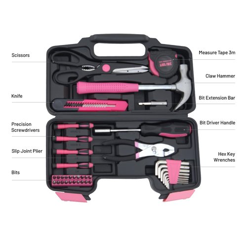 Hantinstom 39-Piece Household Tools Kit Essential Home Repair Set with Plastic Toolbox Ideal for College Students, Home Use & More