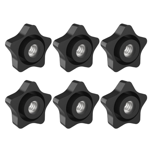 ZIUZI 5/16-18 Thread Knob Nut, 6 Pack 5/16 Star Shape Hand Tighten Clamping Knobs Black Screw-On Nuts