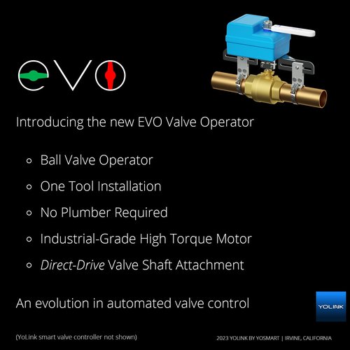 YoLink DIY Automatic Water Leak Detection & Shut-Off Starter Kit, EVO Valve Operator, Wireless Valve Controller, (3) Leak Sensors, Hub