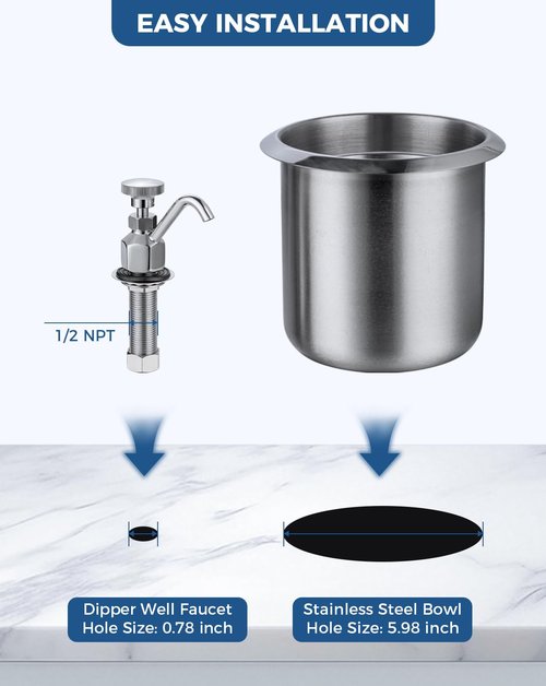 Phivan Kitchen Faucet Single Hole Dipper Well Faucet 0.5 GPM Flow Coffee Shop Bar Counter Sink Faucet Deck Mount Commercial Food Washing Tool for Washing Ice Cream or Coffee Spoons, Brass