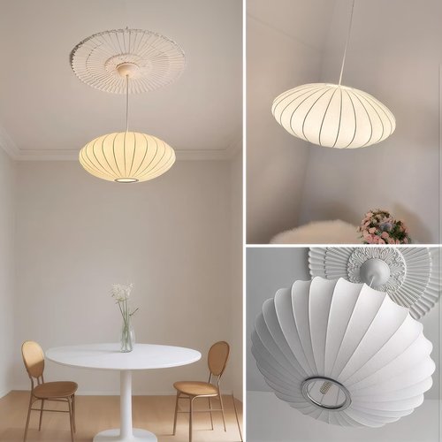 APLampara Lantern Pendant Lights Japanese 11.8" Imitation Silk Pendant Light White Lantern Chandelier Small Wabi Sabi Pendant Light Fixtures for Dining Room Kitchen Island Bedroom Girls Room
