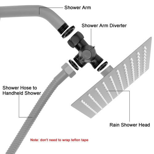 NearMoon Solid Brass G1/2" Shower Arm, 3-Way Diverter Valve for Handheld and Fixed Spray Head, Bathroom Component for Showerhead Combo T-Adapter (Movable Nut, Matte Black)