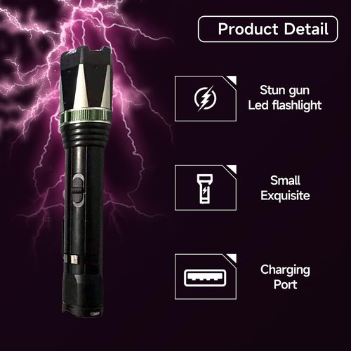 T6610 Stun Gun Ultrapowerful Rechargeable for Men Women for Car & Self Defense Tactical Flashlight for Person Safety(Green)