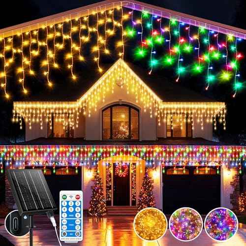 Solar Icicle Lights for Outside£¬25+5M 800 Christmas Icicle Lights 8 Mode Outdoor Waterproof Decorative String Lights Suitable for Christmas eave roof Decorations (Warm Colorful)