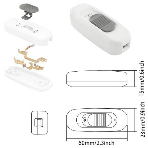ZZLZX 2PCS In Line Toggle Switch Desk Lamp Bedside Midway Switch 3A 125V Self Locking Wire Switch Electrical Pushbutton Anti Collision Anti Miss Switch White