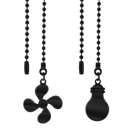 12 Inch Pull Chains for Ceilings Fans and Lights 2Pack Ceiling Fan Chain Extender Set Metal Ceiling Fan Pullchain Ornaments Extension Chains Fanpull Chain Extension with Fans and Bulb Ornament(Black)