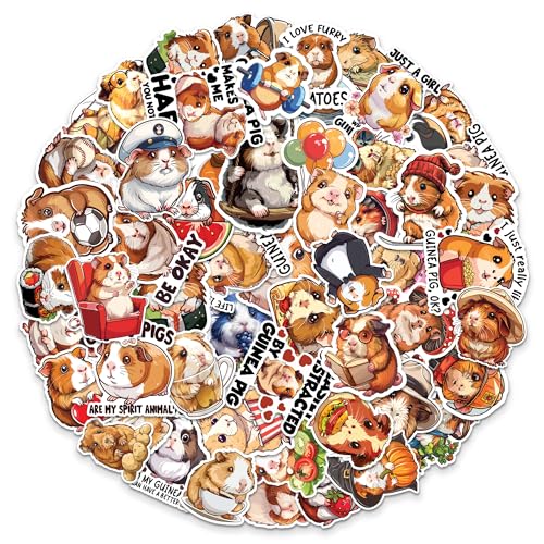 Guinea Pig Stickers 50 Pieces Vinyl Waterproof Decal for Laptop Water Bottle Phone Car Window Bike Motorcycle Stakeboard Scrapbook Guinea Pigs Sticker Gifts for Kid Teen Adult