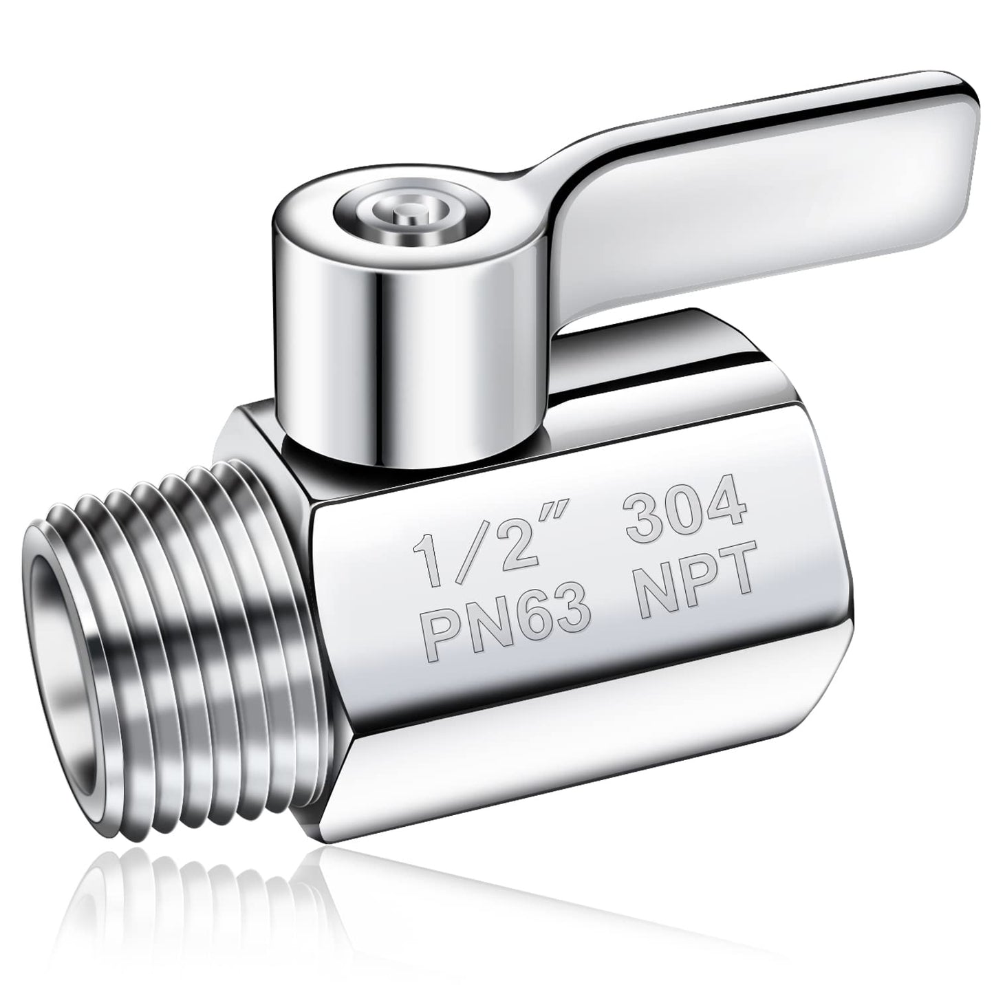 Shower Head Shut Off Valve 304 Stainless Steel Mini Ball Valve(1/2" Female X Male) NPT Thread Water Flow Control Valve Regulator