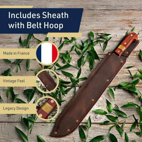 Heavy Duty Machete Knife - 18.5” Full Tang Machete for Cutting Trees Heavy Duty Yard Work, Bushcraft Gear, Gardening Hunting or Camping - Stainless-Steel Blade and Leather Sheath by Kings County Tools
