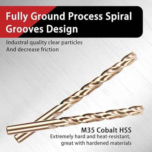 1/4 Inch Cobalt Drill Bits, 13 Pack of M35 HSS, 135 Degree Tip, Jobber Length Twist Drill Bit Set for Hardened Metal, Stainless Steel, Cast Iron, Wood and Plastic, with Indexed Storage Case