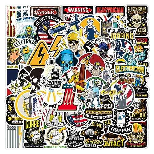 Electrician Stickers for Hard Hats,50pcs Hard Hat Stickers Funny Cool Trendy Electrician Waterproof Vinyl Decals for Helmet Toolbox Water Bottle Electrical Equipment Bumper