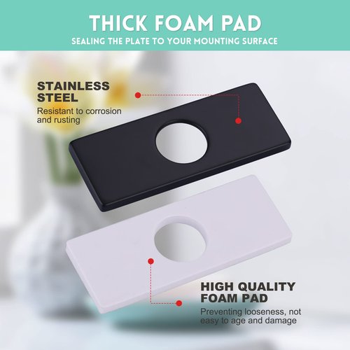 6 Inch Faucet Deck Plate, Matte Black Escutcheon Faucet Plate for Bathroom Sink 1 Hole or 3 Hole 4 Inch Centerset Basin Sink Hole Cover, Stainless Steel Faucet Hole Cover