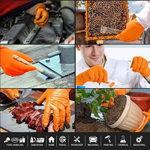 Dura-Gold Duratection 8 Mil Orange Super Duty Diamond Textured Nitrile Disposable Gloves, 3 Boxes of 100, Large - Latex Free, Powder Free, Food Safe, Safety Protection Work Gloves, Industrial