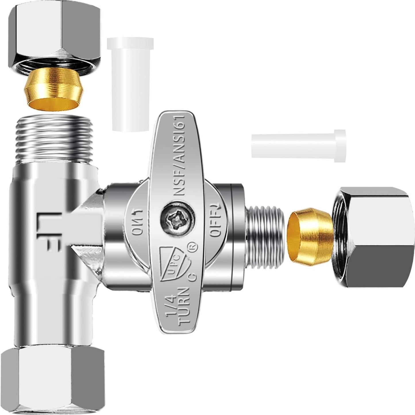 Tee Stop Valve - Lead-Free Add-A-Tee Valve 3/8 Inch x 3/8 Inch x 3/8 Inch,1/4 Turn Brass Extender Tee Connector with Built-in Sealing Gasket for Faucet,Glass Rinser,Dishwasher,Washing Machine