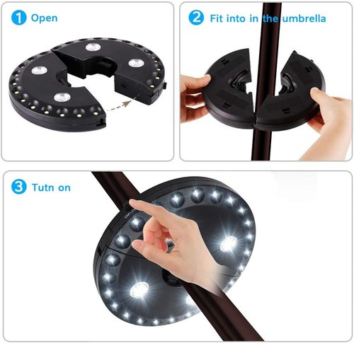 Patio Umbrella Lights Battery Operated (2 Pack) 3 Brightness Modes Cordless 28 LED Lights LED Umbrella Pole Light for Patio Umbrellas, Camping Tents or Outdoor Use