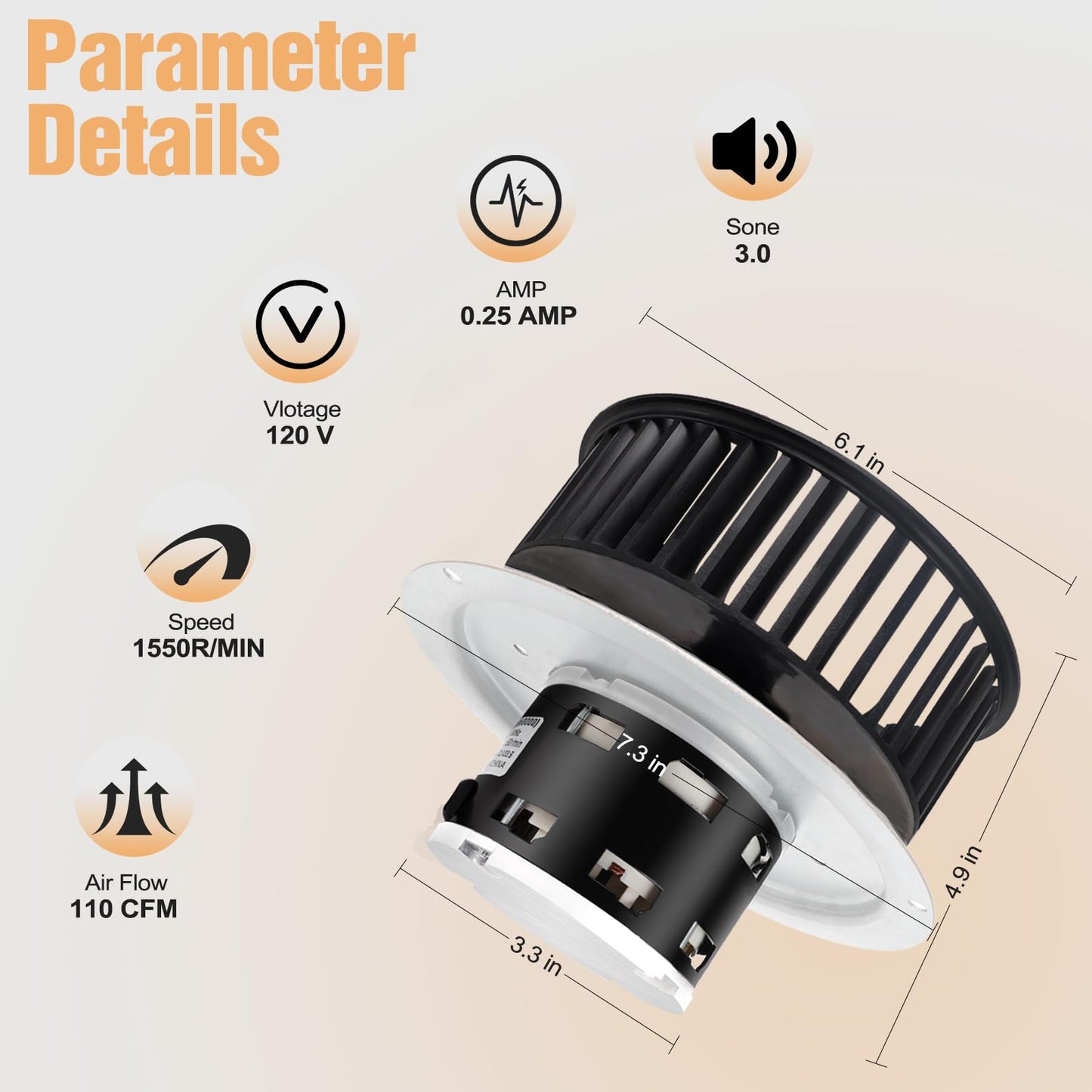 Compatible with Nutone QT-110N-B, QT-80-B, QT-9093, QT-90N-B,QT-100L, QT110N,Bathroom Fan Motor,110CFM,3.0Sones Bathroom Fan Motor & Blower Wheel,Replace for Motor Number S0695B000, S0696B000