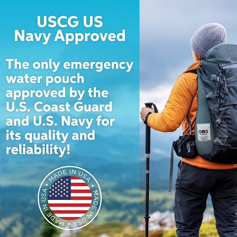 SOS Emergency Water Pouches 12 Count, 4.2 Fl Oz Each - 2 Day Supply, US Navy Approved