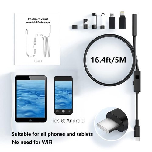 JSE Endoscope Camera with Light, 16.4FT Waterproof Borescope 1920P HD, Semi-Rigid Cable, 8 Adjustable High Brightness LED Lights Inspection Snake Camera for iPhone, Android, iPad