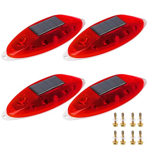 Solar Strobe Warning Light Sensitive LED Warning Lamp Super Bright IP65 Waterproof Light Control Flashing Beacon Barricade Construction Safety Road Signs Flash Traffic Lights-4 PCS (Red)
