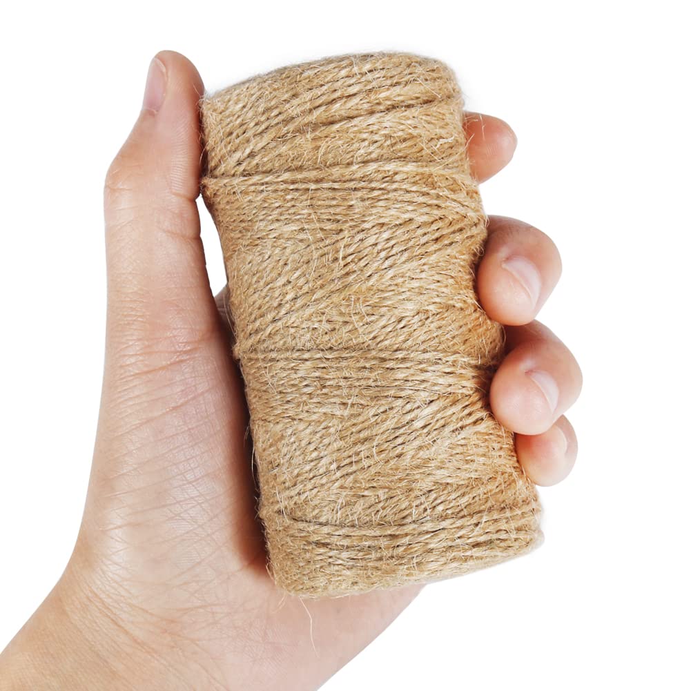 Tenn Well Natural Jute Twine, 656 Feet 1mm Thin Rustic Twine String for Arts & Crafts, Gift Wrapping, Gardening, Wedding, Halloween Decor, Christmas Ornaments (2PCS X 328 Feet)