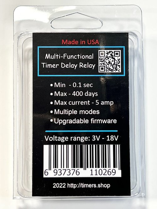 Mini Timer Time Delay Relay .1 Sec to 400 days. 3V 12V 18V 5A. Power on or Off Delay, Cycling and More. Compatible with B00PD65UGA