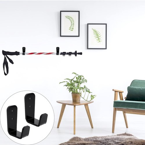 DOITOOL 2 Sets Hockey Stick Display Holder Horizontal Golf Club Display Rack Wall Mount Ski Poles Stands Hanger for Home Office Wall Black