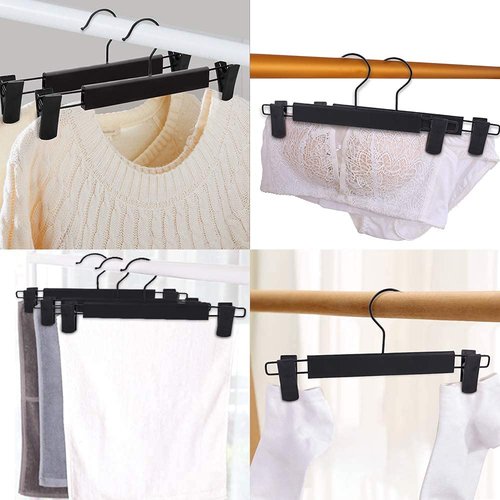 LAMITOCS Pants Hangers with Clips, Skirt Hangers, 360 ° Swivel Hooks Space Saving Hanger for Pants, Skirts, Clothes, Jeans (10Pack, Black)