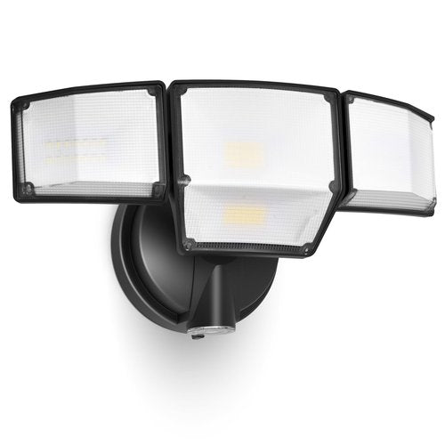 LUTEC 80W Dusk to Dawn Flood Lights Outdoor, 9000LM Super Bright LED Security Light with Photocell, IP65 Waterproof, 5000K Daylight, Hardwired 4 Heads Floodlight for Garage, Yard (Black)