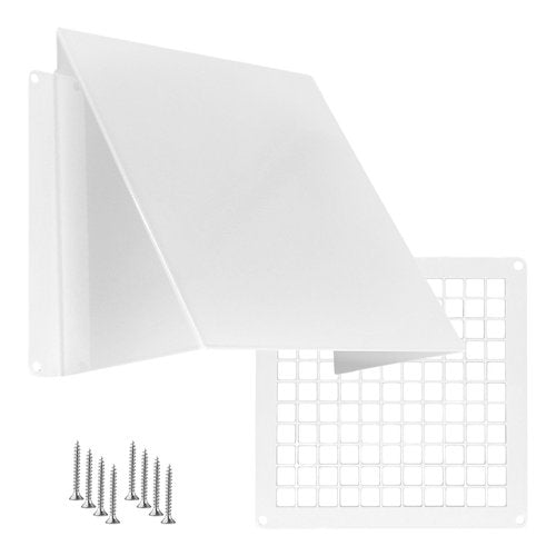 Outdoor Dryer Vent Cover with Mesh 6x6 inch - Metal Wall Rain Cover with Bird Protection Guard - White Vent Hood with Grid - Weatherproof Exhaust Grille for Duct Openings