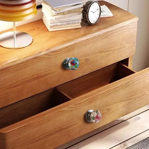 Unique Decorative Door Handle, Round Glass Bead Door Handle, Retro Round Resin Epoxy Flower Door Knob Retro, Nature Style Transparent Animal Crystal Door Knobs Pull Handles, Artistic Unique Knobs (L)