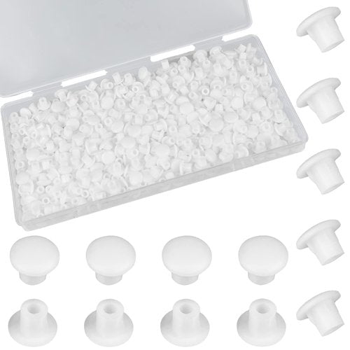 BOPOREAE 500Pcs 3/16 Inch Plastic White Hole Plugs, 5 mm Round Button Shelf Hole Plugs, Cabinet Closet Cupboard Shelves Furniture Peg Pin Nail Screw Drilling Hole Covers Caps