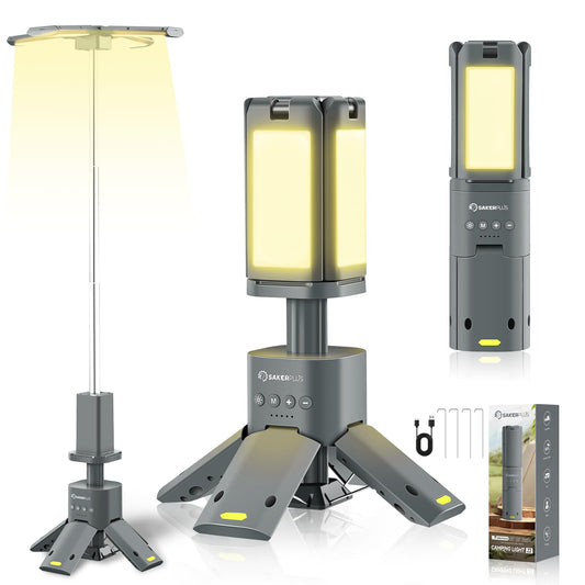 SakerPlus Portable Camping Light, 14000mAh Telescopic Camping Lantern with Rechargeable Power Supply, Dimmable Magnetic Tent Lamps 6000 Lumen Outdoor Work Lights for Hiking,Camping,Home Emergency