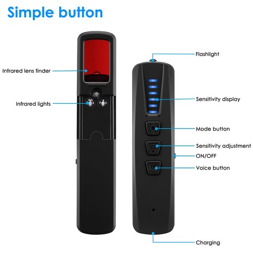 Hidden Camera Detectors,Bug Detector Anti Spy Camera Finder, GPS Tracker Detector RF Wireless Scanner Rechargeable, 5 Levels Sensitivity 4 Modes for Hotel,Travel,Bathroom,Office,Car (Black)