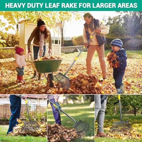 Heavy-Duty Garden Rake Set with Adjustable Handle & Leaf Bag - 73 Inch