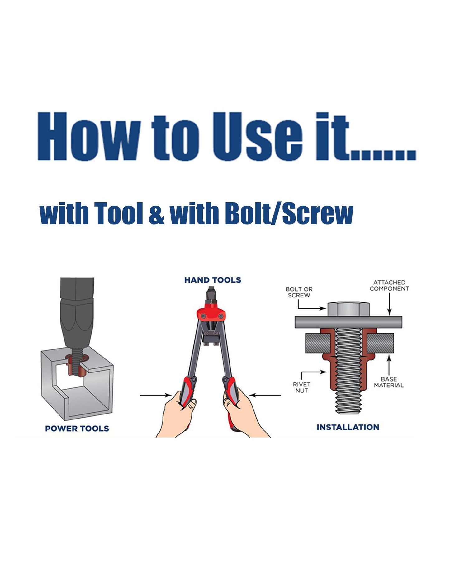 SAE Rivet Nut Assortment Kit 505Pcs 6-32 8-32 10-24,1/4-20, 3/8-16, 5/16-18,1/2-13 304 Stainless Steel Flat Head Threaded Rivet Insert Rivet Nuts