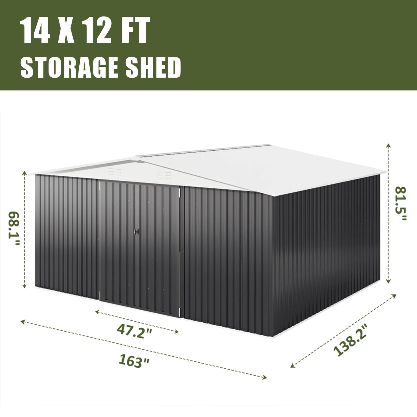 Dreamall 14x12 FT Outdoor Storage Shed, Metal Garden Tool Shed with Updated Frame Structure, Lockable Doors and Windows, Ideal for Backyard Garden Patio Lawn, Black