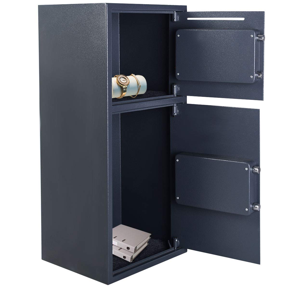 Casart Double Door Safe Box, Digital Safe Depository Drop Box with Keys for Home and Office, Security Lock Box for Gun, Cash and More